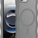 Magnetic for iPhone 16e Case, (Compatible with Magsafe) Curly Wavy Frame Hard Translucent Matte Clear Back Cover for Women Men TPU Bumper Shockproof Phone Case (Gray)