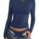 EasyGala Womens Double Lined Long Sleeve Shirts Boat Neck Going Out Tops Trendy Slim Fitted Tees Basic Fall Outfits 2025 Estate Blue Large