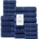 100% Cotton Bath Towel Set of 18-4 Bath Towels, 6 Hand Towels, 8 Wash Cloths, Sustainable, Soft, Highly Absorbent, Combed Cotton 18 Piece Set for Hotels, Spa, Bathroom, Dorm, Navy Blue