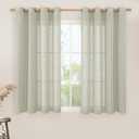 LAMIT Sage Grey Sheer Linen Curtains 54 Inch Length for Bedroom, Bronze Grommet Light Filtering Panels Neutral Drapes for Living Room/Window, 2 Panels Set, 52 x 54 Inch