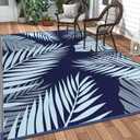 GENIMO Outdoor Rug 10' x 14' Waterproof for Patios Clearance, Reversible Outdoor Plastic Straw Camping Rug Carpet, Large Area Rugs Mats for RV, Camper, Deck, Balcony, Porch, Beach, Navyblue&Babyblue (Navy Blue & Baby Blue | Waterproof)