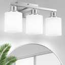 Bathroom Lighting Fixtures Over Mirror Brushed Nickel, Rustproof 3-Light Bathroom Vanity Light 18Inches, E26 Base Wall Sconce, Milky White Glass Shades, Bulbs Not Included