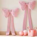 Pink Bows Birthday Decorations, 13''10'' Large Bows for Party Decorations Wedding Backdrop Coquette Decorations, Bows for Wall Decor Baby Shower Backdrop Door Hangings Christmas Tree Bows, 2 Packs