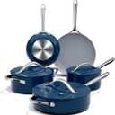 Ceramic Cookware Set Nonstick Pots and Pans Set with Lid Non Toxic, PTFE/PFOA/PFAS Free, Quick & Even Heat Distribution, Stovetop to Oven Versatility, Ergonomic Stainless Steel Handle, Navy Blue