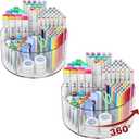 Absonic 2 Pack Acrylic Pen Organizer, 360 Rotating Clear Colored Pen and Pencil Crayon Marker Holder Caddy for Desk, Desktop Storage and Organizer for School Art Supplies