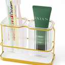 Gold Toothbrush Holders for Bathrooms, 2 Cups Toothbrush Holders Wall Mounted, Dry & Wet Separation, Bathroom Organizer and Storage - Bathroom Toothbrush Holder Set for Family Kids