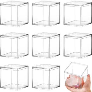 Blulu 8 Pieces Clear Acrylic Plastic Jewelry Box Mini Storage Box Mini Cube Containers with Lids for Candy Pill and Tiny Jewelry(Square,3.3 x 3.3 x 3.3 Inch)