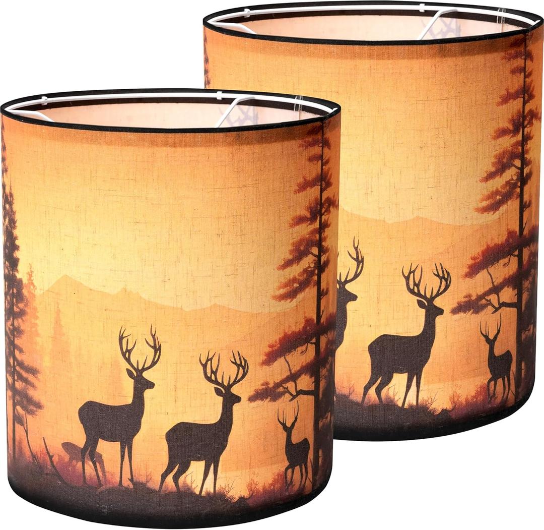 Deer Linen Tall Drum Lampshade set of 2, 9.8" Top x 9.8" Bottom x 11.8" High Lamp Shade, Lamp Shade Replacement for Table and Floor Lamps, Pendant Light, Handcrafted Lampshade, Easy Assembly