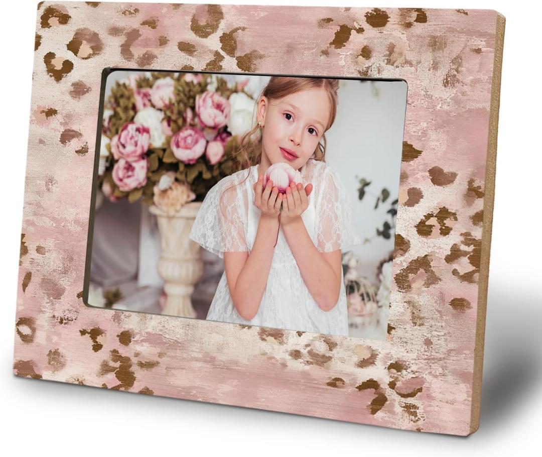 WHCHJ Trendy Pink Leopard 5x7 Picture Frame, Cheetah Room Print decor, Preppy Cheetah Photo Frame, Funky Girly Y2k Aesthetic Wood Frames for Wall or Tabletop Display