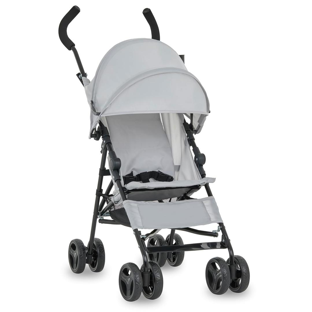 Dream On Me Rover Convenience Baby Stroller Lightweight & Compact Travel Umbrella Stroller, Quick One-Hand Fold, Lockable Rear Wheels, Adjustable Canopy, 3-Point Safety Harness & Cup Holder Grey