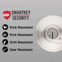 Kwikset Tustin Entry Door Handle with Lock and Key, Secure Keyed Reversible Lever Exterior, For Front Entrance and Bedrooms, Satin Nickel, Pick Resistant Smartkey Rekey Security and Microban