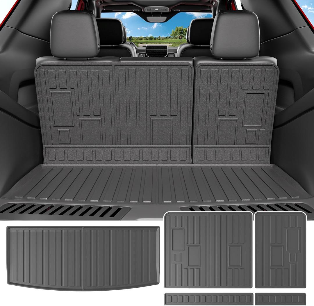 powoq Cargo Mat Compatible with 2022-2025 Chevy Tahoe GMC Yukon Cargo Liner TPE Trunk Mat Backrest Trunk Liner Replacement for 2022 2023 2024 2025 Chevy Tahoe Accessories