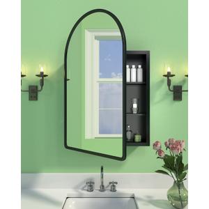 19.7"x31.5" Black Medicine Cabinet with Mirror, Arched Medicine Cabinet with Mirror for Bathroom Vanity Wall Mounted & Recessed with 1 Organizer, 2 Stable and Removable Shelves, Easy Installation