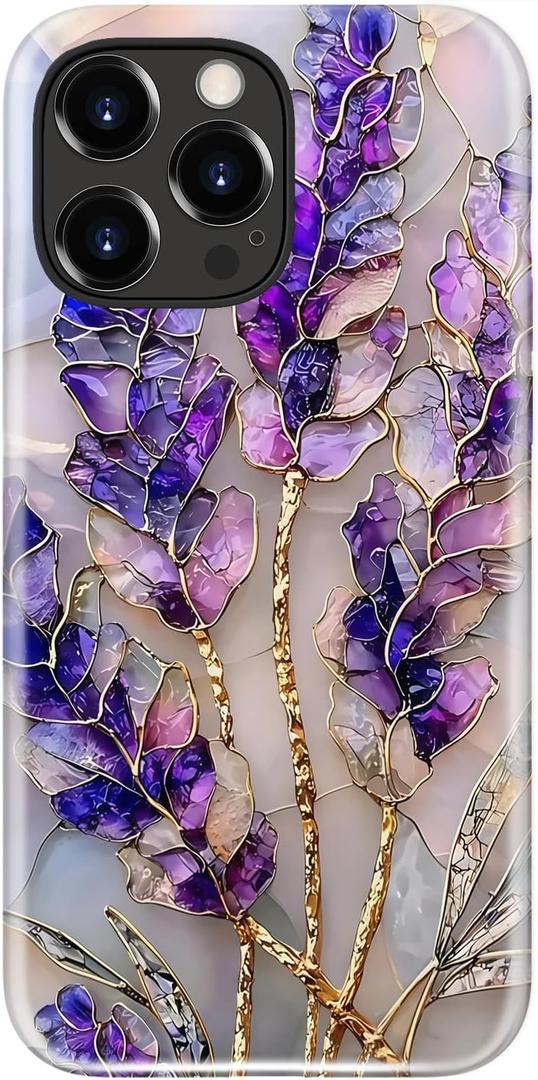 Esdot for iPhone 15 Pro Max Case Cute - Wireless Charging Compatible  Dual-Layer Soft Silicone + Hard Shell - Wildflower Design - Protective Phone Cover for Women Girls - Lavender