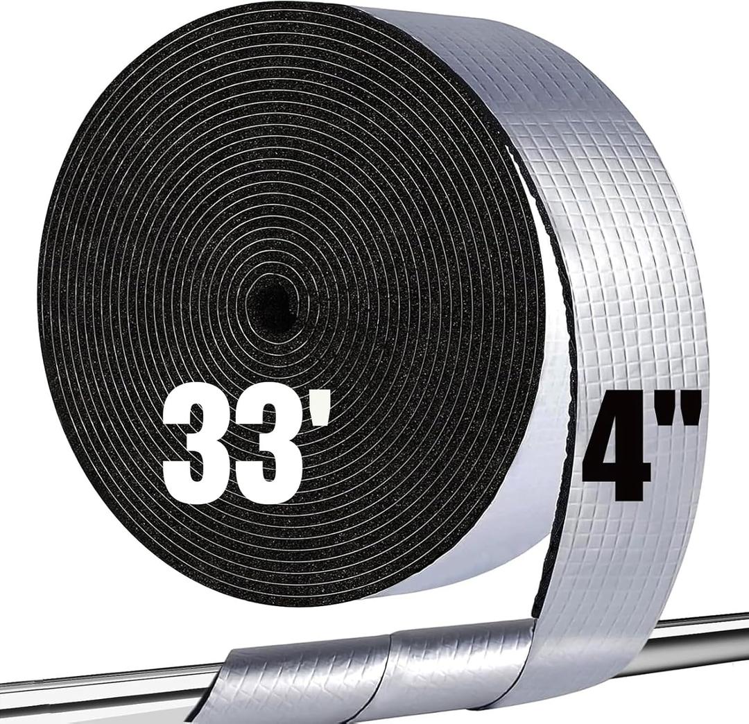 Pipe Insulation Wrap Foam Tube Self Adhesive Heat Tape for Water Pipes, Outdoor Foam and Foil Water Pipe Insulation Wrap for Winter, Can Be Used for Self Regulating Pipe Heat Tape (4" W x 33' L)