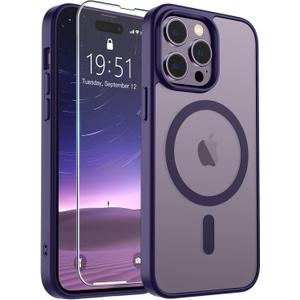 SUPFINE Magnetic for iPhone 14 Pro Max Case (Compatible with MagSafe) (Military Grade Drop Protection) Slim Translucent Matte Shockproof with Anti-Fingerprint Phone Case, Dark Purple