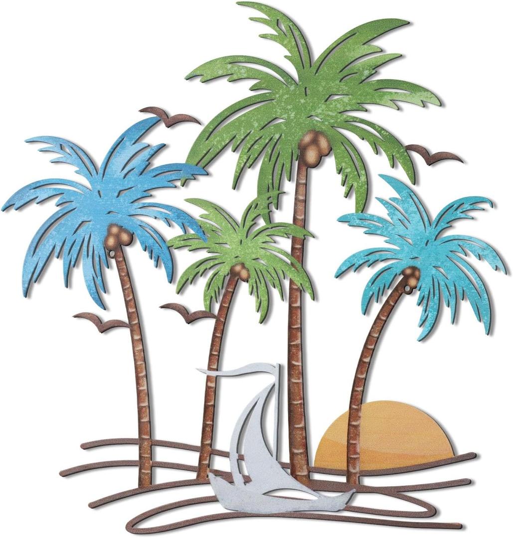 OYEFLY Metal Tropical Beach Wall Art,Outdoor Beach Bathroom Decor (style 1)