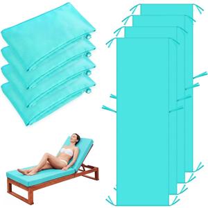4 Pack Outdoor Chaise Lounge Cushion Covers Waterproof, Patio Lounge Chair Cushion Replacement Covers with Zipper and Ties for Patio Pool (72 x 21 x 3 Inch, Lake Blue, Cushion Not Included)
