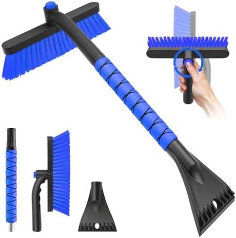 nacena Snow Brush and Ice Scrapers for Car Windshield, Detachable Snow Remover for Cars EVA Foam Grip and Rotatable Brush Head Snow Scraper for Car Trucks SUV, Winter Cars Accessories (Blue)