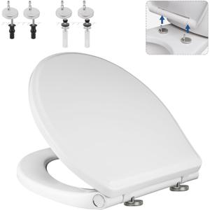 Universal Elongated Toilet Seat Replacement with Cover, One-Click to Quick Release SoftClose Oval Toilet Seat Compatible with TOTO/Kohler/Gerber, 2-pack Toilet Bolts and Nuts, Cotton White