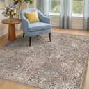 Boho 6x6 Square Rug for Living Room - Vintage Floral Area Rug for Bedroom, Dining Room, Home Office, Washable Low Pile Non Slip, Moss Green & Olive Indoor Aesthetic Dcor (6x6 Moss & Brown)