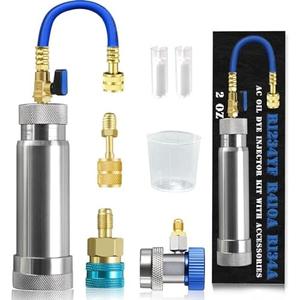 GallopMax R134A & R1234YF & R410A AC Oil Dye Injector Kit with R134A Quick Coupler R1234YF Quick Coupler R410A Adapter 2 Oil Checkers 2 oz Measuring Cup