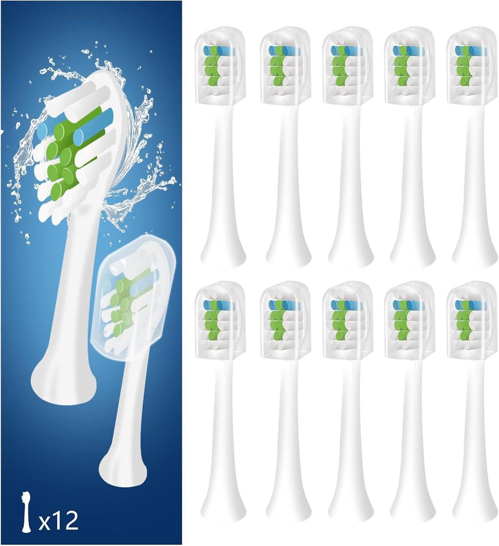 12 Pack Replacement Toothbrush Heads Compatible with fairywill P11 T9 Electric Toothbrush, W Shape Bristle Designed, Soft and Sanitary for Model P11 T9 Toothbrushes (Black)