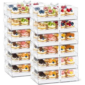 Cedilis 12 Pack Clear Cupcake Boxes, 12 Count Cupcake Containers with Gift Ribbon, Plastic Cupcake Carrier Holder for Cookies, Muffins, Bakeries
