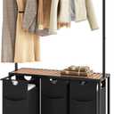 YATINEY Laundry Sorter 3 Section, Rolling Laundry Hamper with Hanging Rack, Laundry Sorter with Wheels, Hampers for Laundry, Laundry Basket Organizer for Laundry Room, Rustic Brown LS37BR (35.4"L x 11.8"W x 70.9"H)