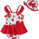 Mikrdoo Baby Girl Swimsuit Ruffled Bikini Tankini Swimsuit Infant Swimwear One Piece Bathing Suits Summer Clothes with Hat (Pink, M)