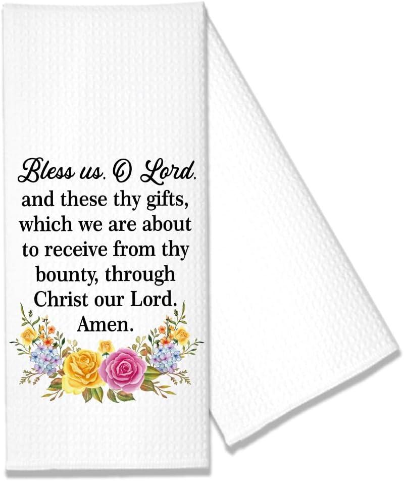 Hafhue Bless Us O Lord Kitchen Towels, Religious Gifts for Christian Home Mother Grandmother Aunt Daughter Niece Sister BFF Friend Women, Housewarming Gifts for New Homeowner Hostess Host Family