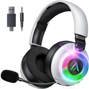 Ultra-Light 4-in-1 Wireless Gaming Headset for PS5 PS4 Xbox, 7.1 Surround Sound, Noise Cancelling Mic, RGB Lights, 40H+ Battery, Lossless Audio, Comfy Over Ear Headphones for PC, Switch, Mac
