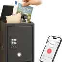 WeHere Mailbox with Electronic Lock, Wall Mount Locking MailBoxes for House, Metal Suggesion Box, Business Key Drop Box, OTP/Fixed Code/Key Unlock, Large Capacity, Black, 14x4x10in