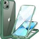 Miracase Compatible with iPhone 13 case 6.1 inch, 2023 New Full-Body Glass Clear Case Bumper Case with Built-in 9H Tempered Glass Screen Protector for iPhone 13, Acacia Green