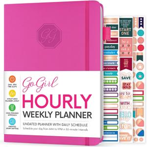 GoGirl Weekly Schedule Planner Hourly Work & Life Planner with Time Slots Vertical Agenda Organizer for Daily Productivity, A5 (Hot Pink)