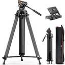 Video Tripod, COMAN 74" Professional Metal Heavy Duty Camera Tripods with Adjustable Damping Fluid Head, Dual-Mode QR Plate Compatible with DJI RS4 Manfrotto (Q6 New Fluid Head)