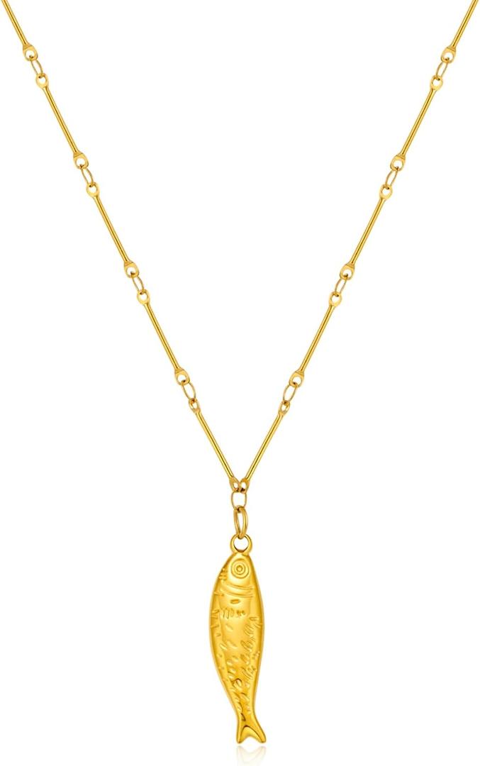 Beach Charm Necklaces Gold Sliver Fish Drop Necklace for Women Dainty Beach Jewelry