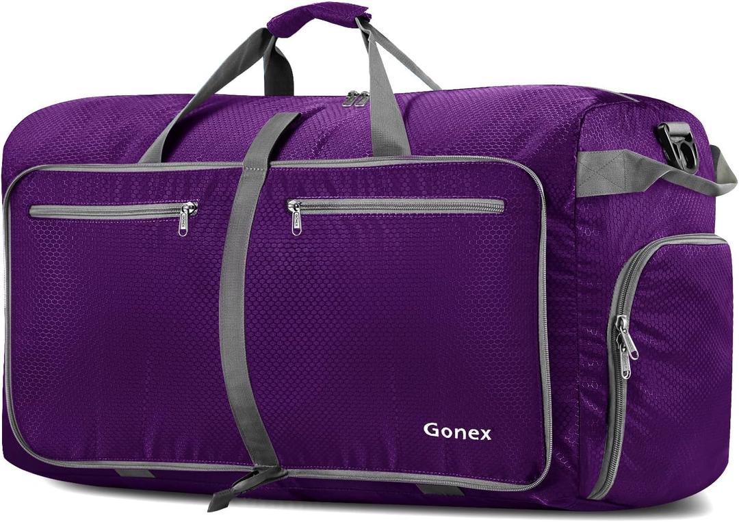 Gonex 40L 60L 80L 100L 150L Large Foldable Travel Duffle Bag with Shoes Compartment, Packable Lightweight Water Repellent Duffel Bag for Camping Gym Weekender Bag (Purple)