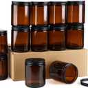 Goiio 6 Pack Amber Glass Jars, 8 Oz Thick Amber Round Glass Jars, with Black Metal Lids, for Spice, Liquid, Sample, Leakproof and Dishwasher Safe