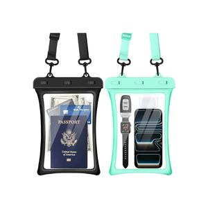 CACOE [Floatable Floating Universal IPX8 Waterproof Phone case 2 Pack-Up to 10.0",Adjustable Lanyard Phone Pouch,Cellphone Dry Bags for Vacation Beach Pool Kayak Cruise Travel Essentials（Black+Green）