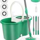 Hand Free Household Mop and Bucket with Wringer Set,Operable 360  Rotating Mop Bucket Set with 3 Microfiber Replacement Head and Stainless Steel 56" Extended Handle for Office and Home use(Green)