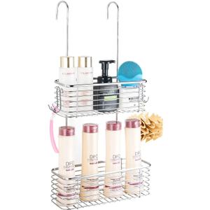 YQh Stainless steel double-layer shower rack, shower room hanging bathroom organizer, storage rack installed on the hanging bar or door, can store shampoo, hair conditioner, shower gel