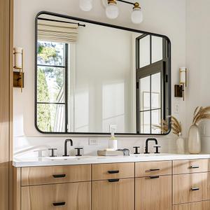 USHOWER 1-Pack Black Bathroom Mirrors 24 x 36 Inch, Metal Frame Rectangle Mirror, Modern Farmhouse Vanity Mirror, Wall Mounted (36"L x 24"W)