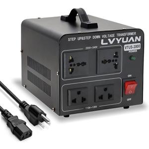 LVYUAN Voltage Transformer Converter 2000 Watt Step Up/Down Convert from 110-120 Volt to 220-240 Volt and from 220-240 Volt to 110-120 Volt with 2 US outlets, 2 Universal outlets