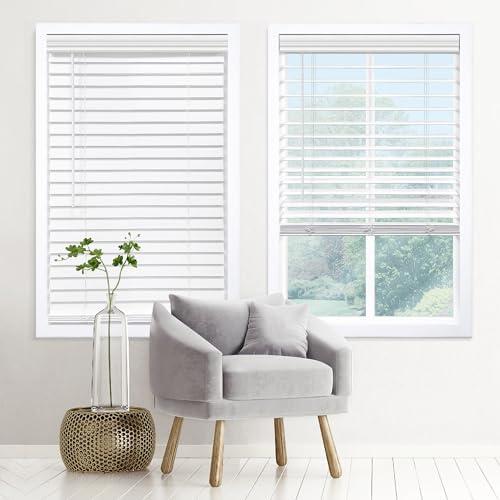 DEZ FURNISHINGS Cordless 2" Signature Faux Wood Blind, 26" W x 48" H, Embossed White