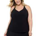 Aqua Green Women's Standard Full Coverage Supportive Y-Back Swim Tankini Top, Black, Medium