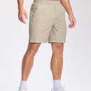 GGJ Men's Lightweight Athletic Shorts with Zipper Pockets 7"/5"/9" Gym Workout Running Quick Dry Tennis Shorts for Men (Beige) L