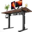 FEZIBO Electric Standing Desk with L-Shaped Crossbar & Cable Management System, 48 x 24 Inches Sit Stand up Desk, Adjustable Height Standing Desk for Home Office, Black Walnut
