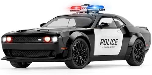 Police Car Toys for Boys Age 3-12 Metal Toy Cars with Light and Sound Pull Back Diecast Model Car Collectable Muscle Cars for Kids 3+ Year Olds