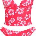ZAFUL Women's Spaghetti Strap Tankini Swimsuits V Neck Tummy Control Tie Side Thong Bikini Swimsuits 2 Piece Bathing Suits (Medium, 3-a-red)